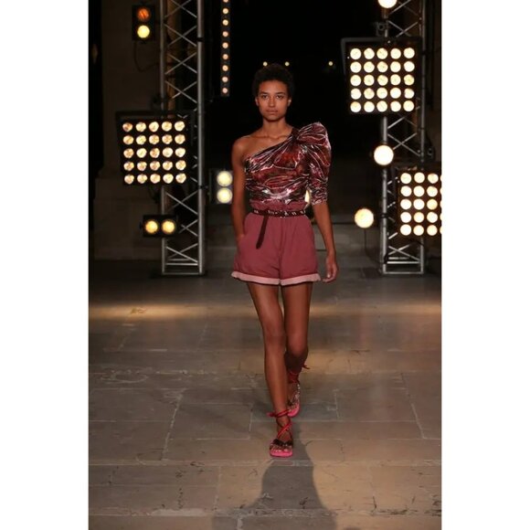 Isabel Marant Omi One Shoulder Top in Pink Floral Metallic - Picture 4 of 7